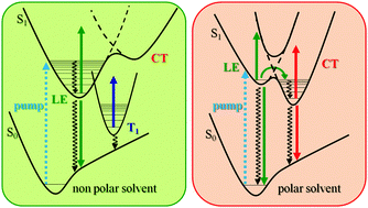 Graphical abstract: Ultrafast photoinduced intramolecular charge transfer in push–pull distyryl furan and benzofuran: solvent and molecular structure effect