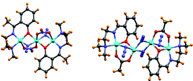 Graphical abstract: Synthesis, crystal structure and magnetic properties of three unprecedented tri-nuclear and one very rare tetra-nuclear copper(ii) Schiff-base complexes supported by mixed azido/phenoxo/nitrato or acetato bridges