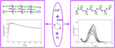 Graphical abstract: Synthesis, structure and magnetic properties of two new azido-CoII coordination architectures: From ferromagnetic coupling to single-chain-magnets