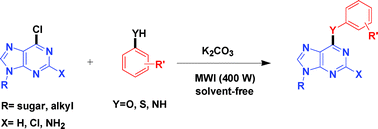 Graphical abstract: Microwave irradiated C6-functionalization of 6-chloropurine nucleosides with various mild nucleophiles under solvent-free conditions