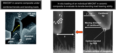 Graphical abstract: In situ characterization of tensile-bending load bearing ability of multi-walled carbon nanotubes in alumina-based nanocomposites