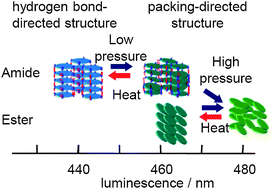 Graphical abstract: Piezochromic luminescence of amide and ester derivatives of tetraphenylpyrene—role of amide hydrogen bonds in sensitive piezochromic response