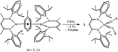 Graphical abstract: Reductive N–N bond cleavage and coupling of organic azides mediated by chromium(i) and vanadium(i) β-diketiminate