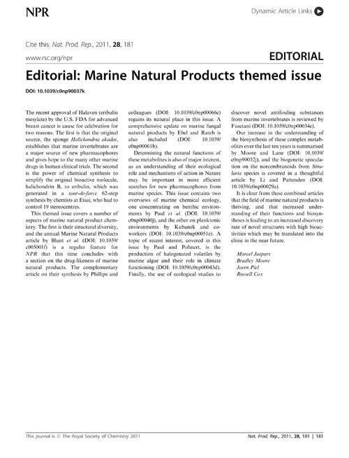 Editorial: Marine Natural Products themed issue