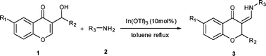 Graphical abstract: In(iii)-Catalyzed tandem reaction of chromone-derived Morita–Baylis–Hillman alcohols with amines