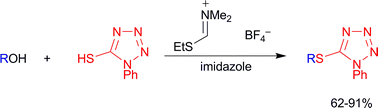 Graphical abstract: A direct and efficient preparation of 1-phenyltetrazol-5-yl sulfides from alcohols