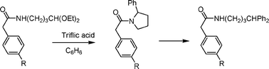 Graphical abstract: Triflic acid-mediated phenylation of N-acylaminoalkyl diethylacetals and N-acyl-2-phenyl cyclic amides