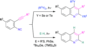 Graphical abstract: Photochemical intramolecular cyclization of o-alkynylaryl isocyanides with organic dichalcogenides leading to 2,4-bischalcogenated quinolines