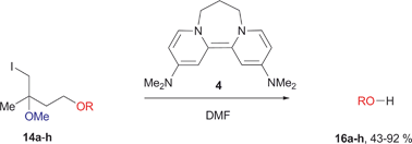 Graphical abstract: Fragmentations observed in the reactions of α-methoxy-γ-alkoxyalkyl iodide substrates with super-electron-donors derived from 4-DMAP and N-methylbenzimidazole