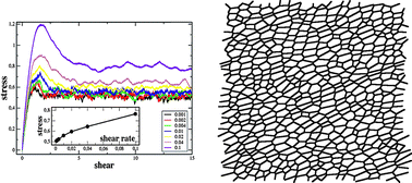 Graphical abstract: Gibbs elasticity effect in foam shear flows: a non quasi-static 2D numerical simulation