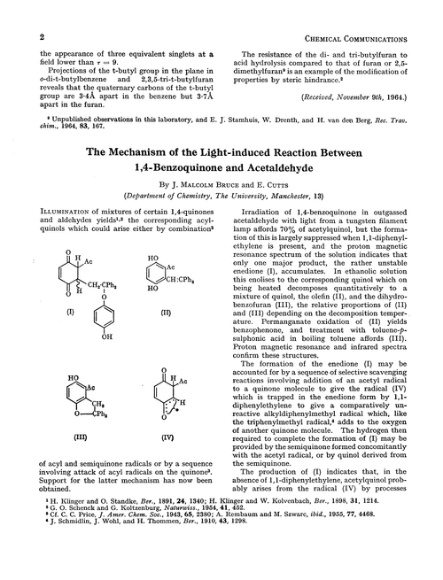 The mechanism of the light-induced reaction between 1,4-benzoquionone and acetaldehyde