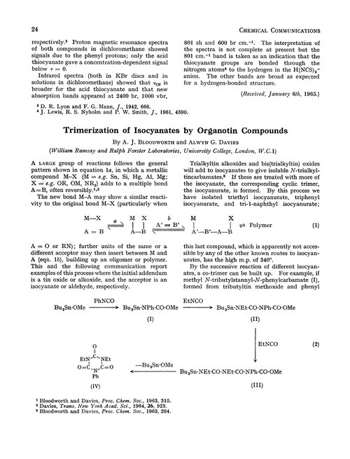 Trimerization of isocyanates by organotin compounds