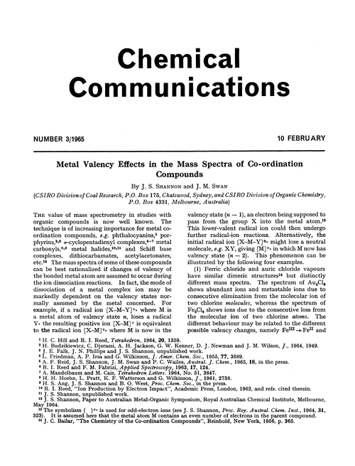 Metal valency effects in the mass spectra of co-ordination compounds