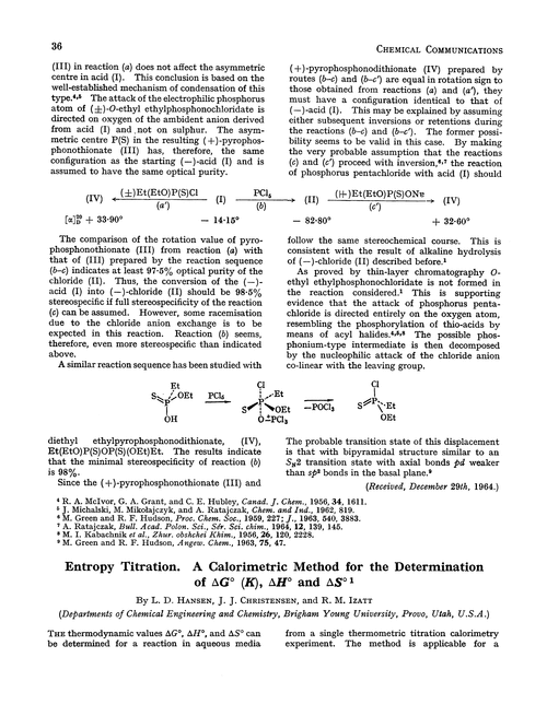 Entropy titration. A calorimetric method for the determination of ΔG°(K), ΔH° and ΔS°