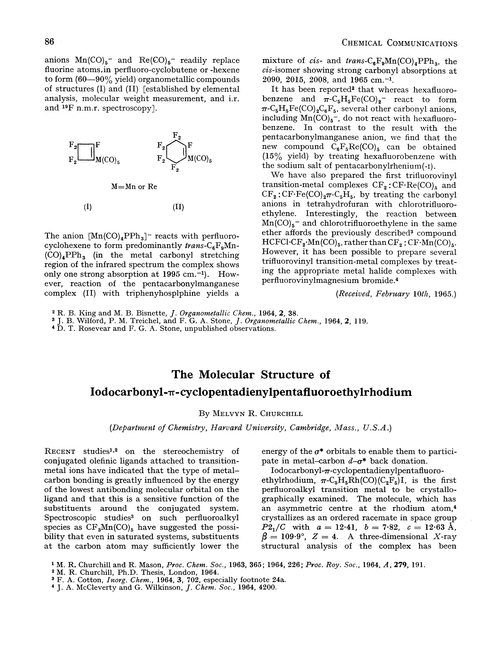 The molecular structure of iodocarbonyl-π-cyclopentadienylpentafluoroethylrhodium