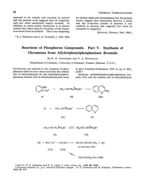 Reactions of phosphorus compounds. Part V. Synthesis of chromenes from allyltriphenylphosphonium bromide