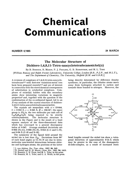 The molecular structure of dichloro-1,4,8,11-tetra-azacyclotetradecanenickel(II)