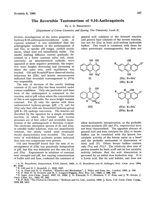 The reversible tautomerism of 9,10-anthraquinols