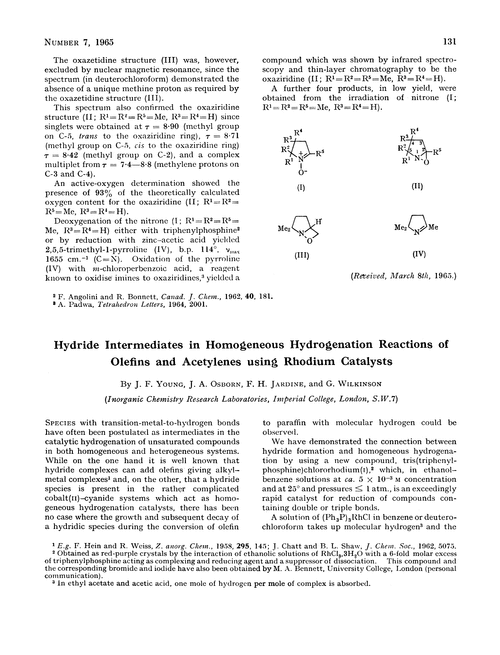 Hydride intermediates in homogeneous hydrogenation reactions of olefins and acetylenes using rhodium catalysts