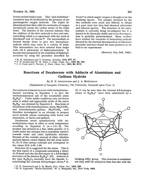 Reactions of decaborane with adducts of aluminium and gallium hydride