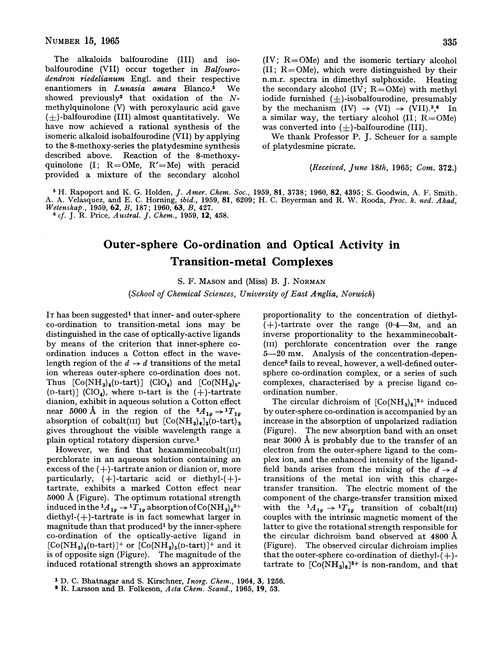 Outer-sphere co-ordination and optical activity in transition-metal complexes