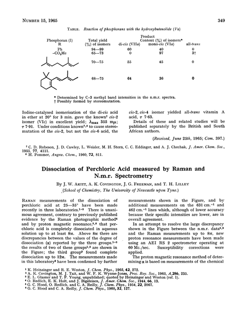 Dissociation of perchloric acid measured by Raman and n.m.r. spectrometry