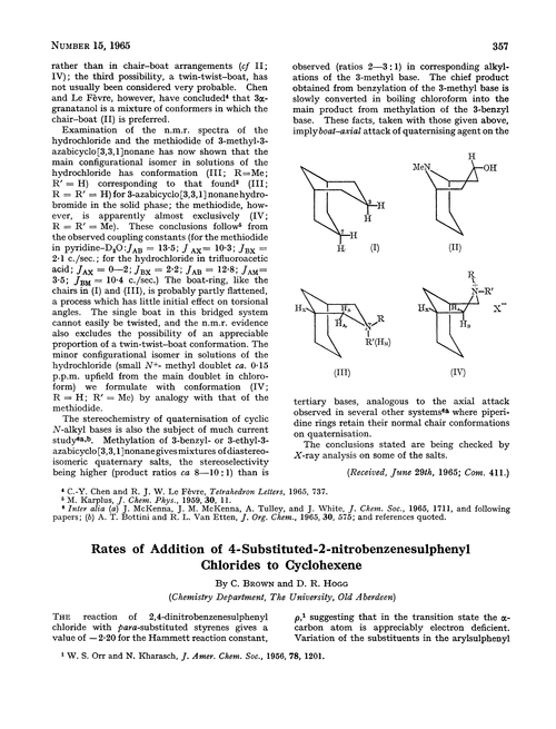 Rates of addition of 4-substituted-2-nitrobenzenesulphenyl chlorides to cyclohexene