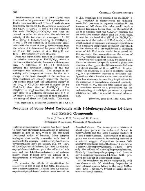 Reactions of some metal carbonyls with 1-methoxycyclohexa-1,4-diene and related compounds