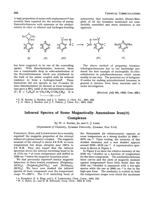 Infrared spectra of some magnetically anomalous iron(II) complexes