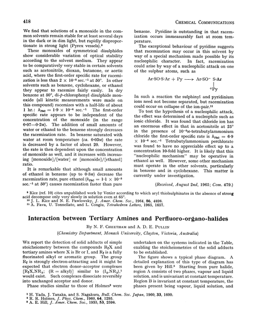 Interaction between tertiary amines and perfluoro-organo-halides