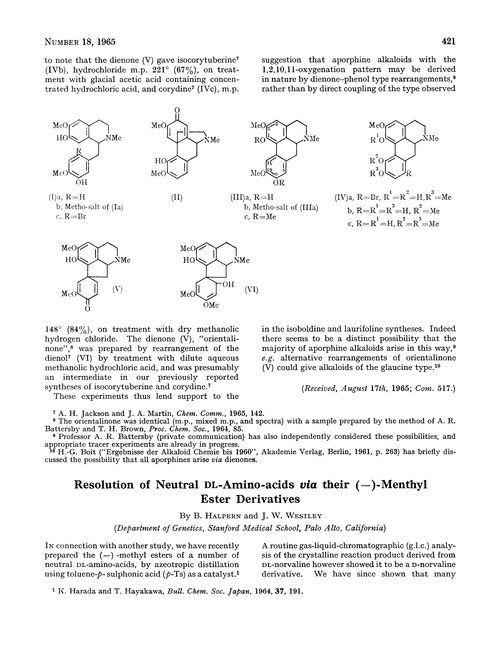 Resolution of neutral DL-amino-acids via their (–)-menthyl ester derivatives