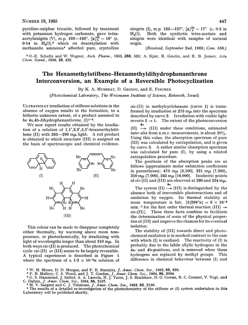 The hexamethylstilbene–hexamethyldithydrophenanthrene interconversion, an example of a reversible photocyclization
