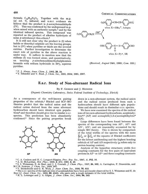 E.s.r study of non-alternant radical ions