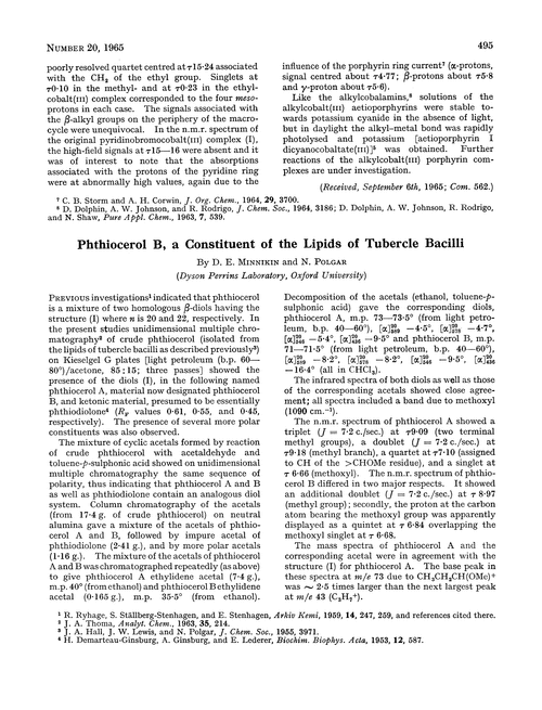 Phthiocerol B, a constituent of the lipids of tubercle bacilli