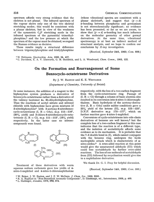 On the formation and rearrangement of some benzocyclo-octatetraene derivatives