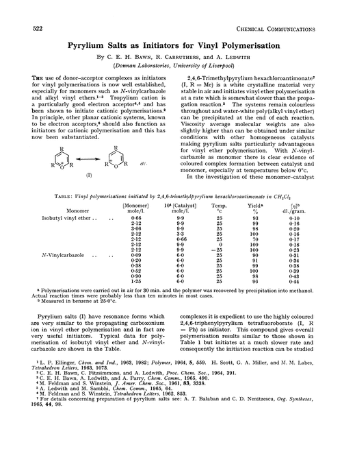 Pyrylium salts as initiators for vinyl polymerisation