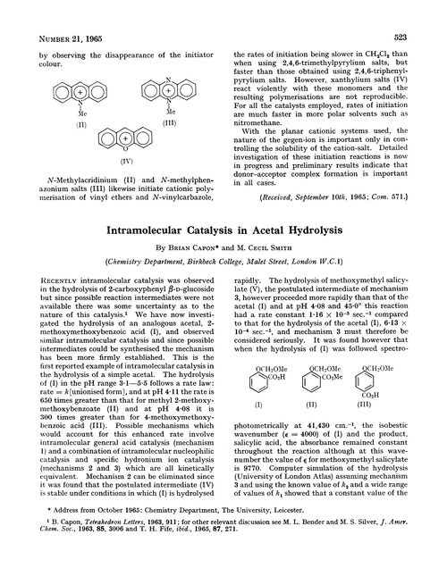 Intramolecular catalysis in acetal hydrolysis