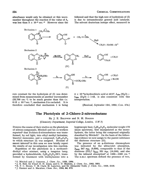 The photolysis of 2-chloro-2-nitrosobutane
