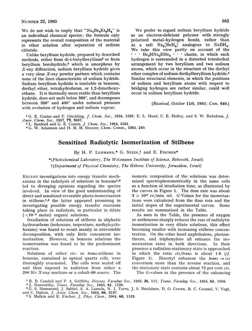 Sensitized Radiolytic Isomerization Of Stilbene Chemical