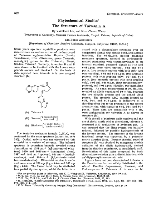 Phytochemical studies. The structure of taiwanin A