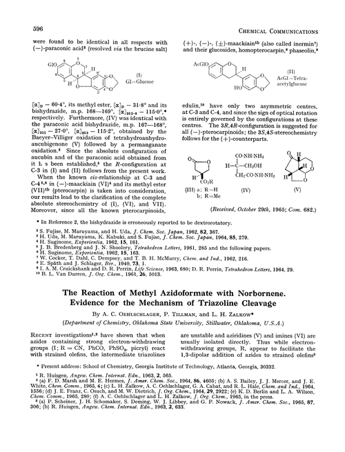 The reaction of methyl azidoformate with norbornene. Evidence for the mechanism of triazoline cleavage