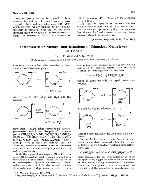 Intramolecular substitution reactions of binuclear complexes of cobalt