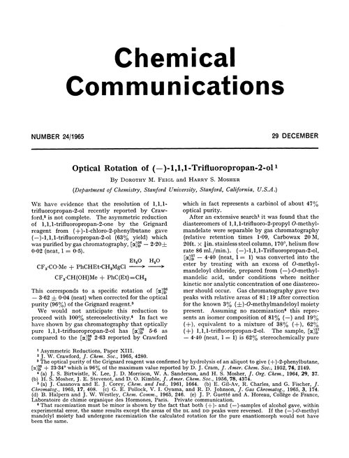 Optical rotation of (–)-1,1,1-trifluoropropan-2-ol