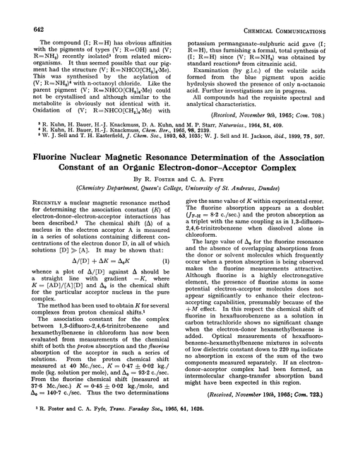 Fluorine nuclear magnetic resonance determination of the association constant of an organic electron-donor–acceptor complex