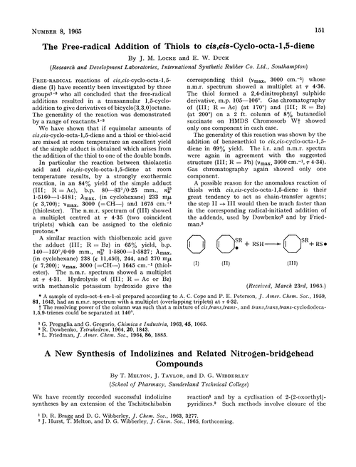 The free-radical addition of thiols to cis,cis-cyclo-octa-1,5-diene