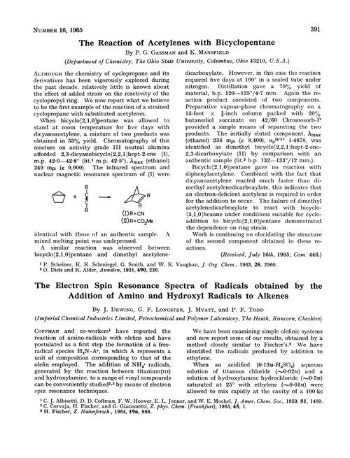 The electron spin resonance spectra of radicals obtained by the addition of amino and hydroxyl radicals to alkenes