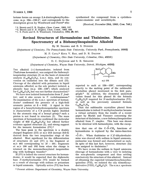 Revised structures of hernandezine and thalsimine. Mass spectrometry of a bisbenzylisoquinoline alkaloid