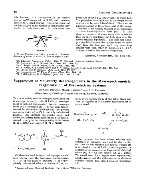 Suppression of McLafferty rearrangements in the mass-spectrometric fragmentation of even-electron systems