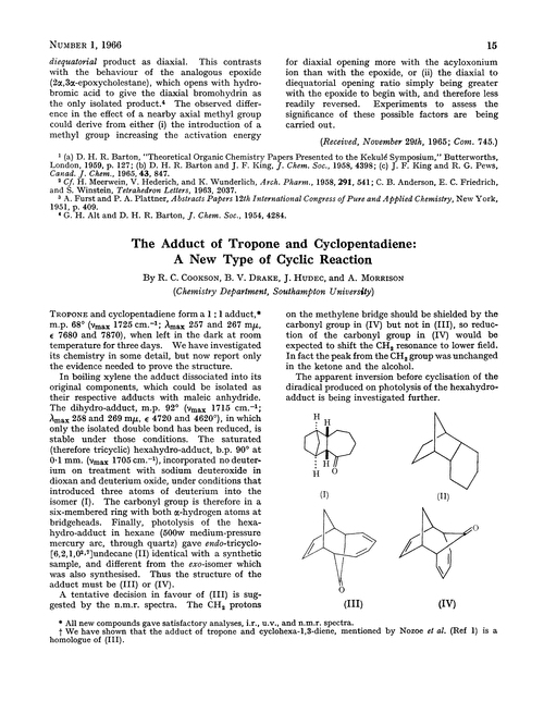 The Adduct Of Tropone And Cyclopentadiene A New Type Of Cyclic Reaction Chemical Communications London Rsc Publishing