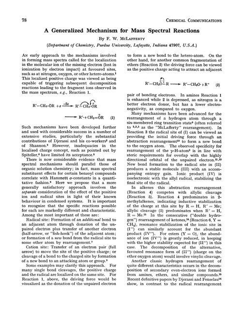 A generalized mechanism for mass spectral reactions